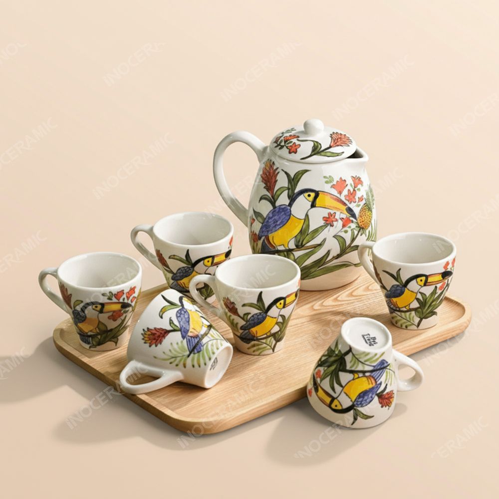 Bình nước gốm sứ Bát Tràng hoa điểu chim Toucan nghệ thuật