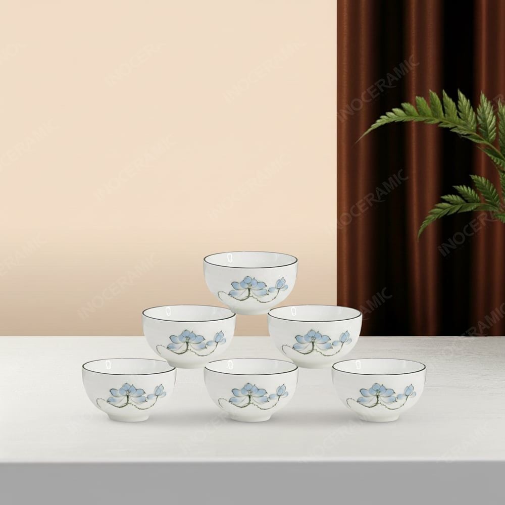 Bộ 6 chén cơm men sứ sen xanh - Gốm sứ Bát Tràng cao cấp