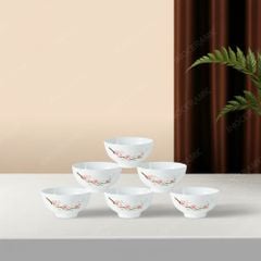 Bộ bát đĩa 6 chén cơm men sứ trắng đào hồng - Quà tặng in logo
