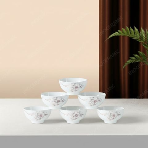 Bộ 6 chén cơm men sứ trắng sơn trà - Quà tặng doanh nghiệp