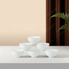 Bộ 6 chén cơm men sứ trắng kẻ vàng - Gốm sứ cao cấp in logo quà tặng
