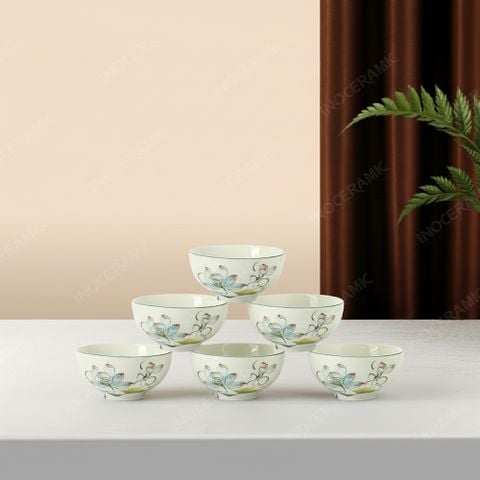 Set 6 chén cơm Sen Bóng Bát Tràng – Quà tặng gốm sứ in logo tinh tế cho doanh nghiệp