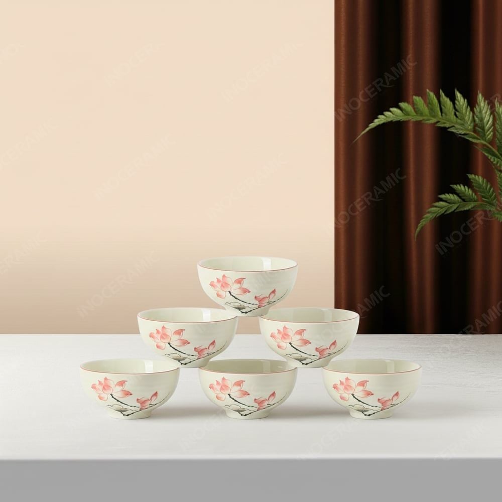 Bộ 6 bát cơm Hồng Liên Bát Tràng – Quà tặng in logo cao cấp, sang trọng