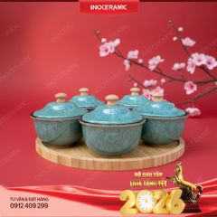 Bộ khay hũ mứt men ngọc hỏa biến Bát Tràng – Quà Tết doanh nghiệp