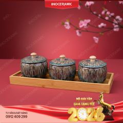 Bộ 05 hũ mứt men thạch nhũ hỏa biến Bát Tràng – Quà Tết sang trọng 2026