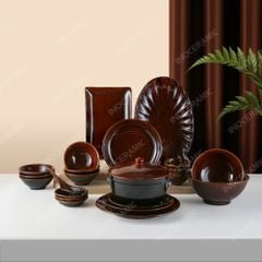 BST Nâu Trầm bộ bát đĩa bàn ăn tinh tế cho nhà hàng khách sạn tiếp khách