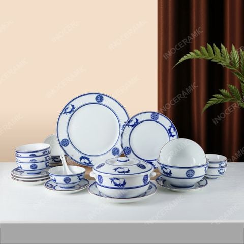 BST Thọ Đào bộ bát đĩa sứ men trắng thanh lịch cho nhà hàng khách sạn