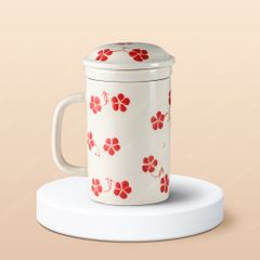 Ca (cốc) lọc trà sứ - Cỏ 5 lá vẽ tay in logo