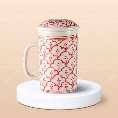 Ca (cốc) lọc trà sứ - Bèo hoa dâu vẽ tay in logo