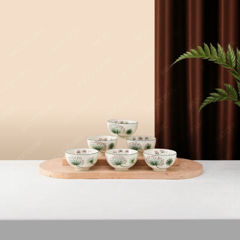 Bộ 06 chén (bát) cơm - Hoa văn Bồ công anh - Bát đĩa Bát Tràng in logo quà tặng