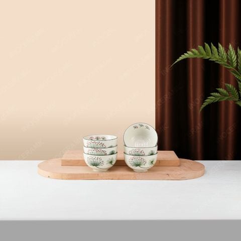 Bộ 06 chén (bát) cơm - Hoa văn Bồ công anh - Bát đĩa Bát Tràng in logo quà tặng
