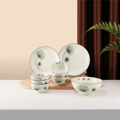 Bộ bát đĩa quà tặng 9 sản phẩm - Bồ công anh - Bát đĩa Bát Tràng in logo quà tặng