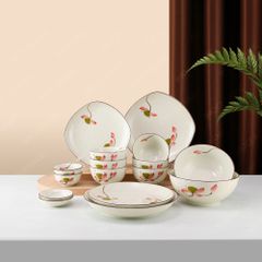 Bộ bát đĩa quà tặng 16 sản phẩm - Sen hồng - Bát đĩa Bát Tràng in logo quà tặng