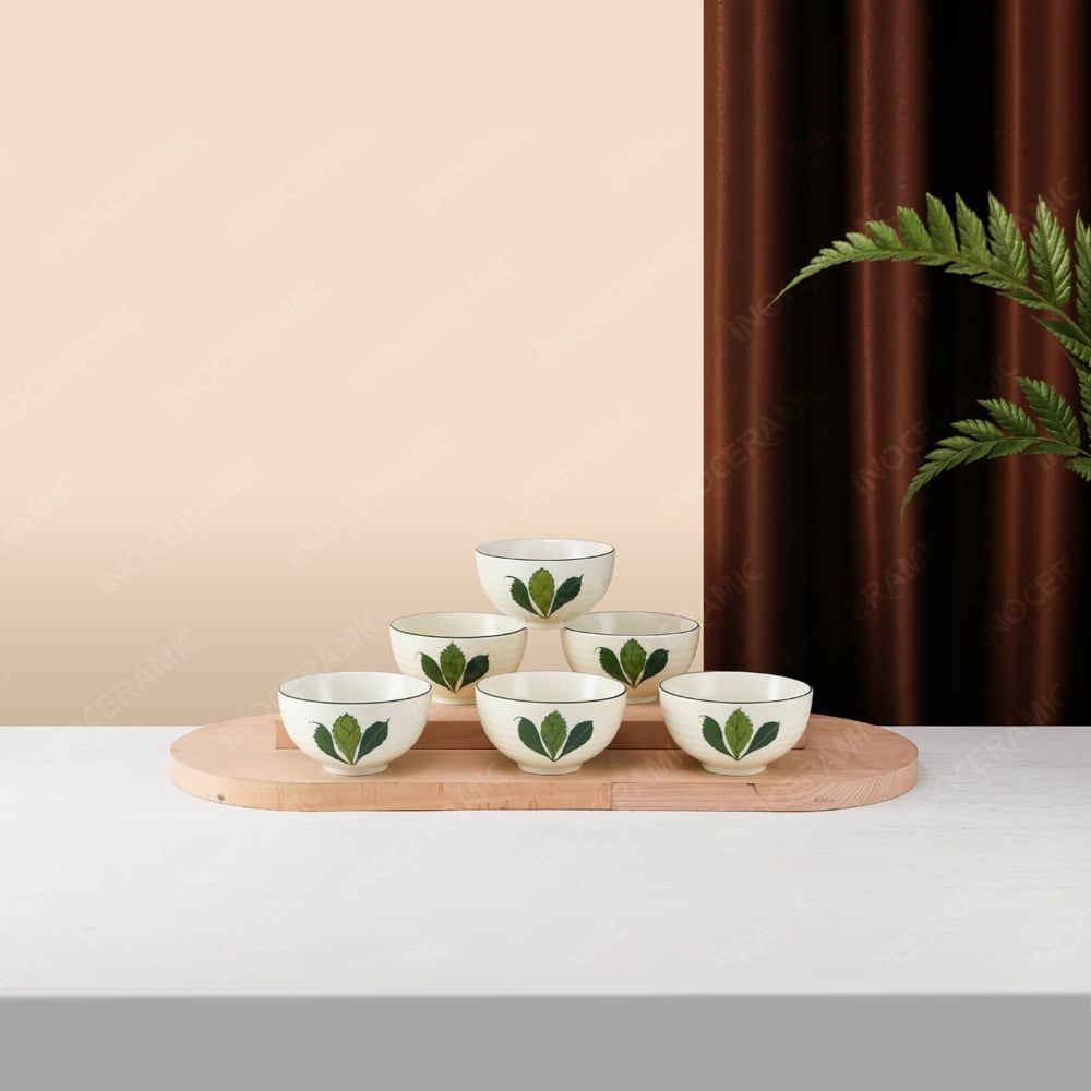 Bộ 06 chén (bát) cơm - Hoa văn Cỏ ba lá - Bát đĩa Bát Tràng in logo quà tặng