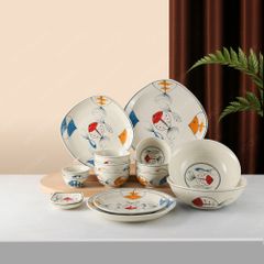 Bộ bát đĩa quà tặng 16 sản phẩm - Cá thuỷ tinh màu - Bát đĩa Bát Tràng in logo quà tặng