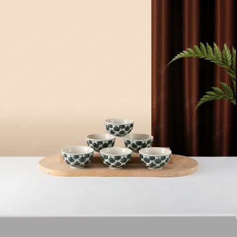 Bộ 06 chén (bát) cơm - Hoa văn Bèo hoa dâu - Bát đĩa Bát Tràng in logo quà tặng