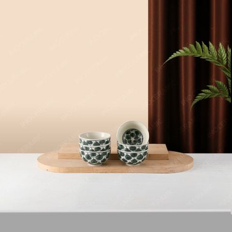 Bộ 06 chén (bát) cơm - Hoa văn Bèo hoa dâu - Bát đĩa Bát Tràng in logo quà tặng