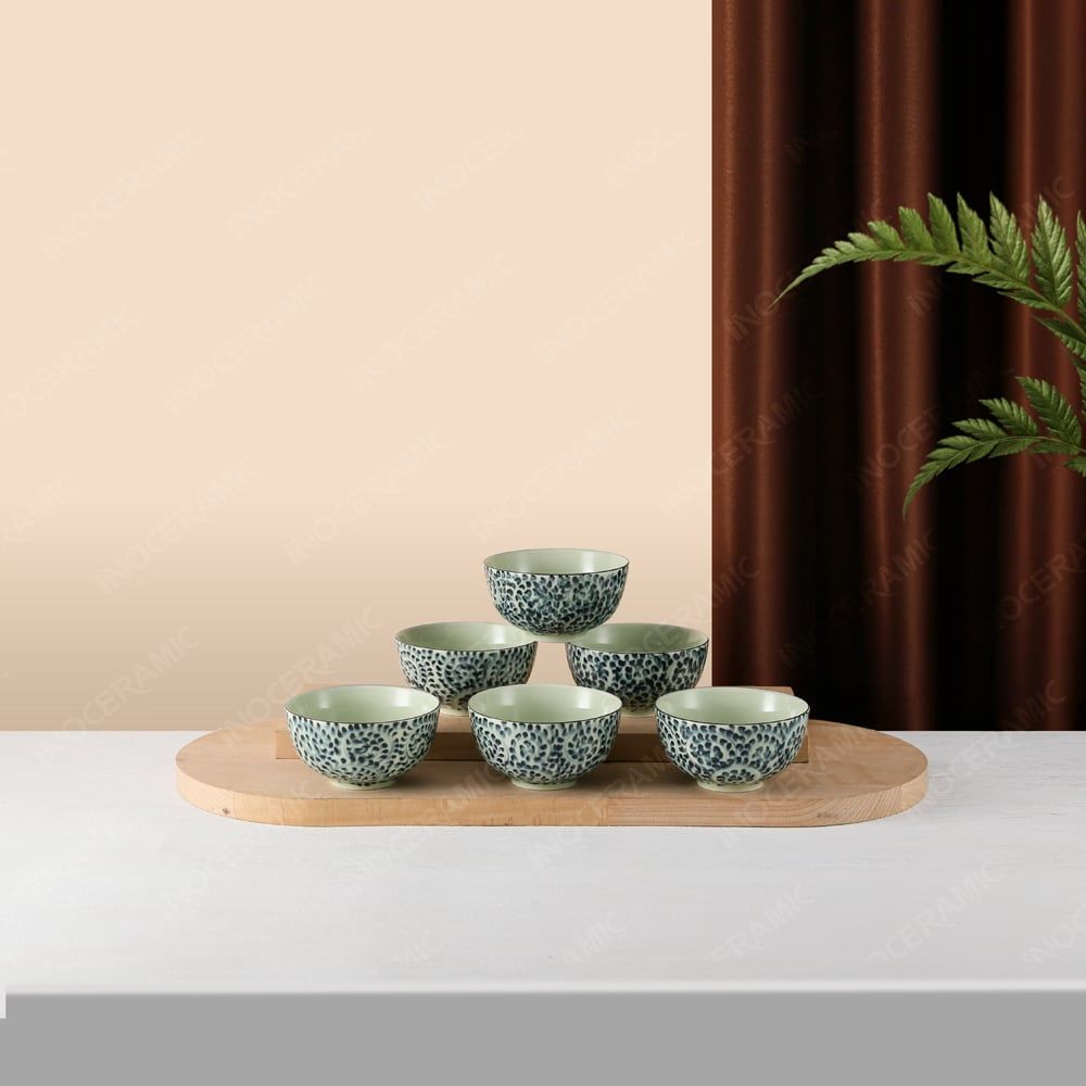 Bộ 06 chén (bát) cơm - Hoa văn Hoa móc - Bát đĩa Bát Tràng in logo quà tặng