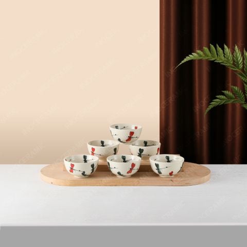 Bộ 06 chén (bát) cơm - Hoa văn Chuồn chuồn kim - Bát đĩa Bát Tràng in logo quà tặng