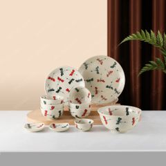 Bộ bát đĩa quà tặng 12 sản phẩm - Chuồn chuồn kim - Bát đĩa Bát Tràng in logo quà tặng