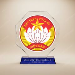 Biểu trưng pha lê kỷ niệm in logo quà tặng Đại hội Mặt Trận Tổ Quốc