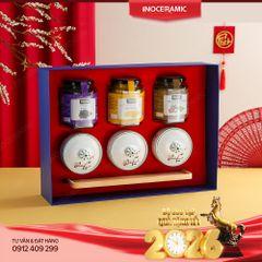 Bộ khay hũ mứt Xuân Như Ý - Quà biếu Tết gốm sứ Bát Tràng cho doanh nghiệp