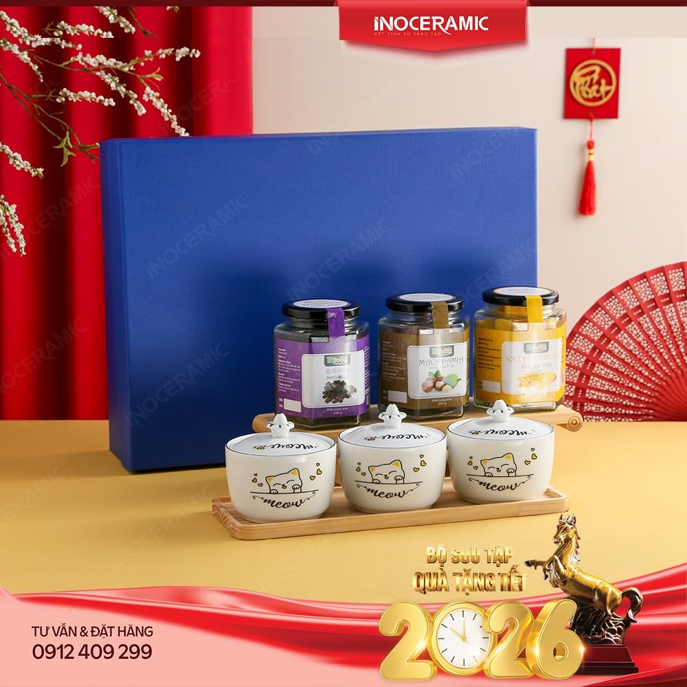 Hộp quà hũ mứt Xuân Phúc Lộc - Set quà Tết ý nghĩa cho công nhân, nhân viên