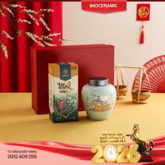 Giftset hũ đựng trà Thuận An - Món quà Tết gốm sứ Bát Tràng in logo cao cấp