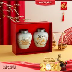 Giftset quà tặng Thuận Phúc Vạn An – Bộ quà Tết hũ đựng trà Gốm Sứ Bát Tràng cao cấp