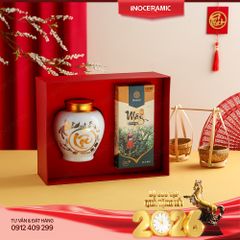 Hộp quà Tết An Lộc Trà – Bộ quà tặng hũ trà Gốm Sứ Bát Tràng in logo cao cấp