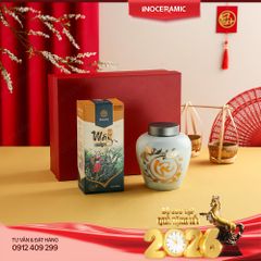 Set quà tặng Ngọc Lộc Trà – Hộp quà Tết hũ trà Bát Tràng vẽ vàng cao cấp