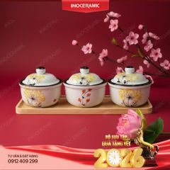 Bộ khay hũ mứt gốm sứ Bát Tràng vẽ tay - Quà Tết in ấn logo sắc nét