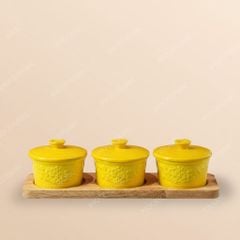 Bộ 3 hũ sứ đựng kẹo mứt Hoa Đào men vàng gốm sứ Bát Tràng | Quà Tết