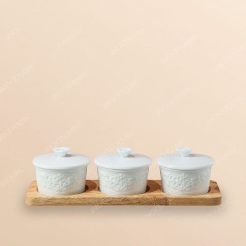 Bộ khay hũ mứt Hoa Đào gốm sứ Bát Tràng – Quà Tết sang trọng