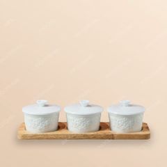 Bộ khay hũ mứt Hoa Đào gốm sứ Bát Tràng – Quà Tết sang trọng