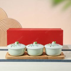 Khay hũ đựng mứt Thanh Đào Cát Tường men ngọc Bát Tràng – Quà Tết cao cấp