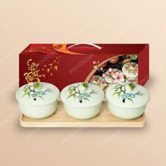 Khay hũ đựng mứt Thanh Đào Cát Tường men ngọc Bát Tràng – Quà Tết cao cấp