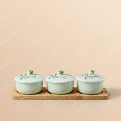 Khay hũ đựng mứt Thanh Đào Cát Tường men ngọc Bát Tràng – Quà Tết cao cấp