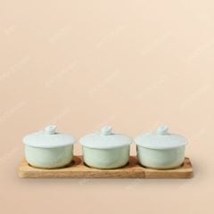 Bộ khay mứt Hoa Đào khắc nổi men ngọc Bát Tràng – Quà Tết cao cấp