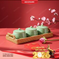 Bộ hũ mứt Lục Thạch gốm sứ Bát Tràng cao cấp – Quà Tết doanh nghiệp sang trọng