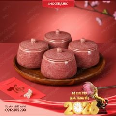 Bộ hũ đựng mứt Ruby Hồng Đào gốm sứ Bát Tràng – Quà Tết sang trọng, tinh tế dành cho doanh nghiệp