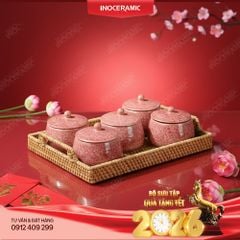 Bộ hũ đựng mứt Ruby Hồng Đào gốm sứ Bát Tràng – Quà Tết sang trọng, tinh tế dành cho doanh nghiệp