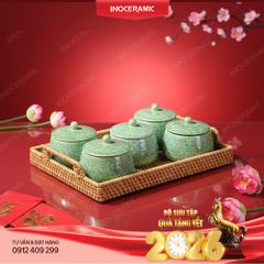 Bộ hũ mứt Lục Thạch gốm sứ Bát Tràng cao cấp – Quà Tết doanh nghiệp sang trọng