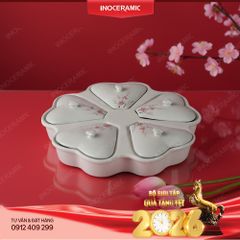 Khay mứt Đào Hồng vẽ tay Bát Tràng – Quà Tết cao cấp cho doanh nghiệp