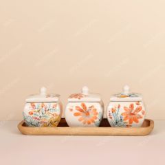 Set 3 hũ mứt vuông bầu Indochine Hương Xuân – Men Kem Bát Tràng cao cấp