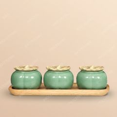 Bộ 3 hũ mứt quả hồng men lục ngọc Bát Tràng – Quà Tết cao cấp in logo