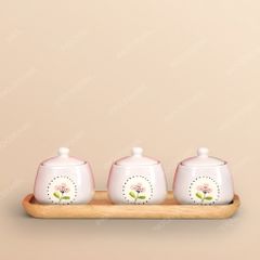Bộ 3 hũ đựng mứt vuông vẽ tay Bát Tràng – Quà Tết cao cấp cho doanh nghiệp