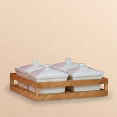 Khay 4 hũ mứt chữ nhật men trắng Bát Tràng – Quà Tết doanh nghiệp cao cấp