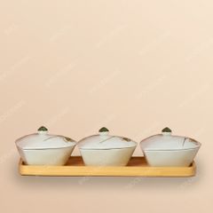 Bộ 3 hũ đựng mứt tim vẽ đài sen Bát Tràng – Quà Tết tinh tế, cao cấp