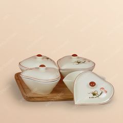 Bộ 4 hũ mứt tim vẽ sen hồng Bát Tràng – Quà Tết sang trọng